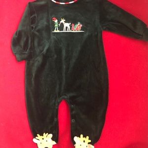 Dark Green Christmas Romper Reindeer footsie 9 mos
